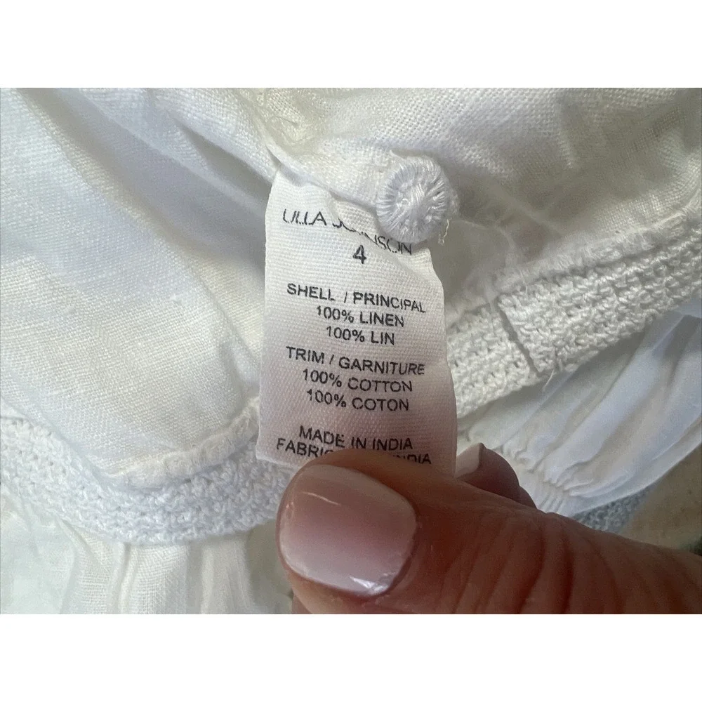 ULLA JOHNSON Harley Crochet-Trimmed Linen Top Size 4 Ivory White